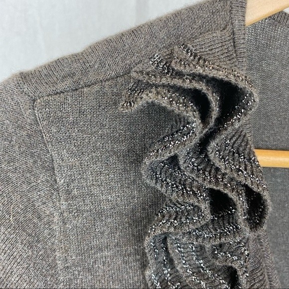 Tribal Brown ruffle Front Long Zip Up Sleeve Duster Cardigan Sweater M - Picture 4 of 7